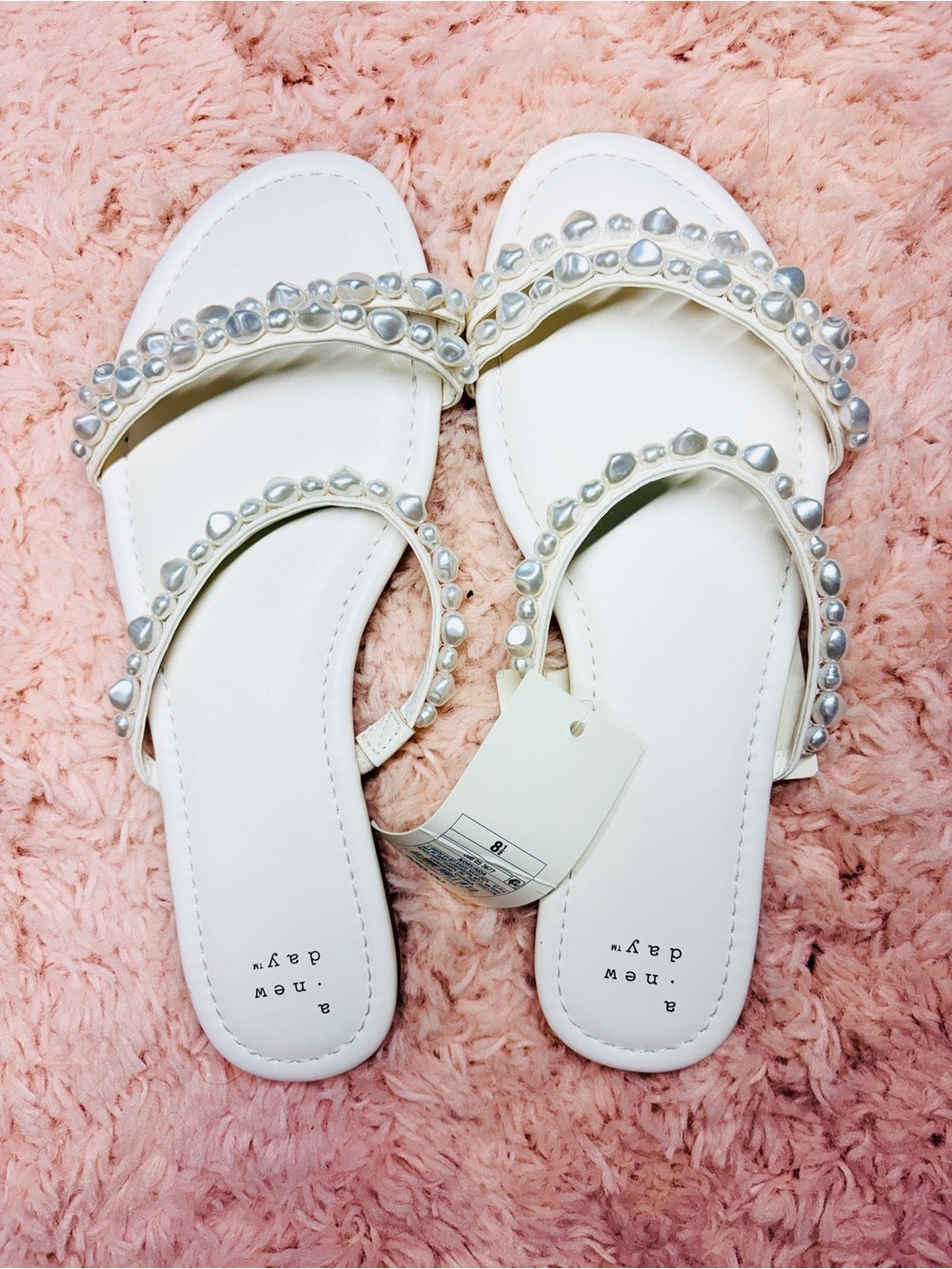 Target White Pearl-Trim Slide Sandals